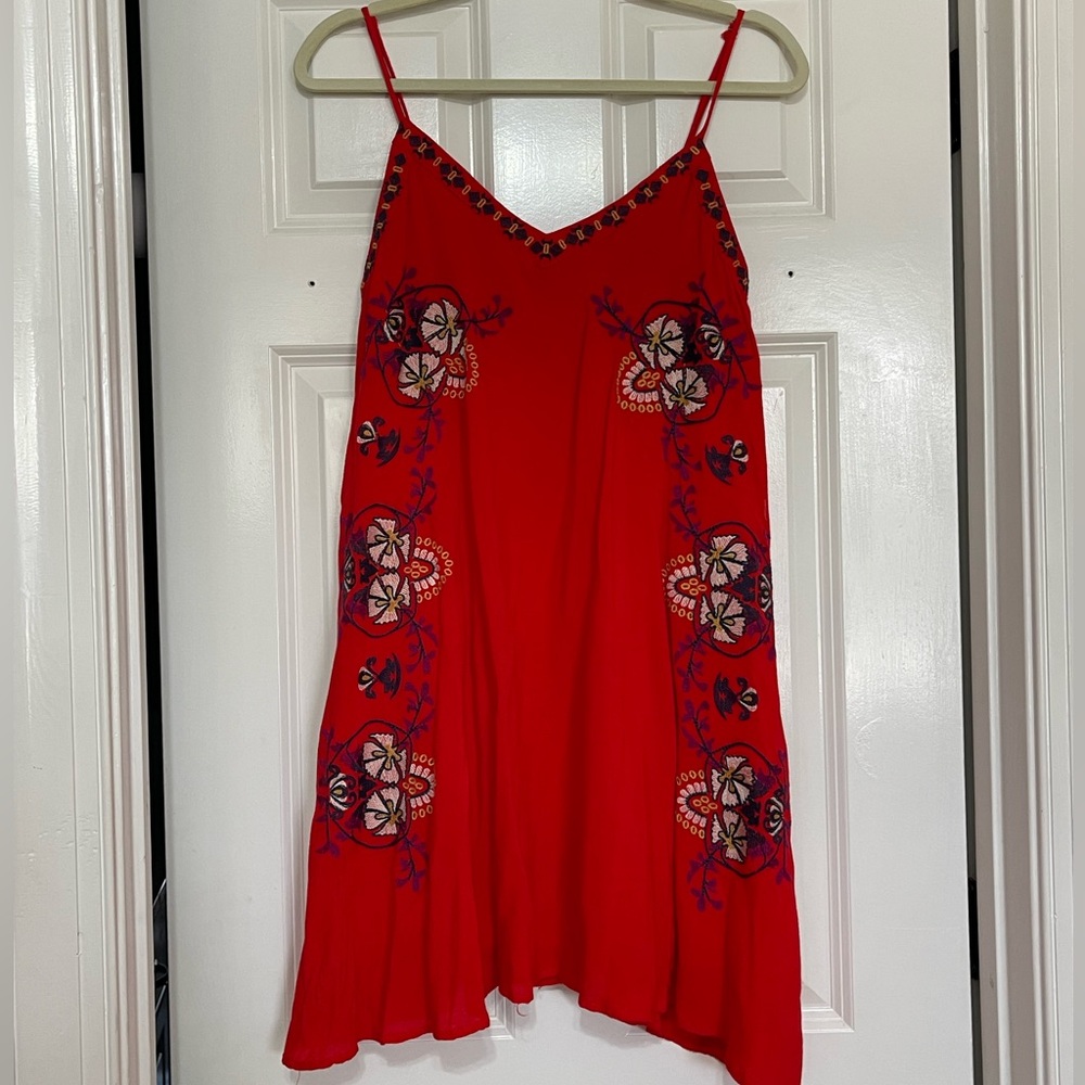 Red embroidered dress